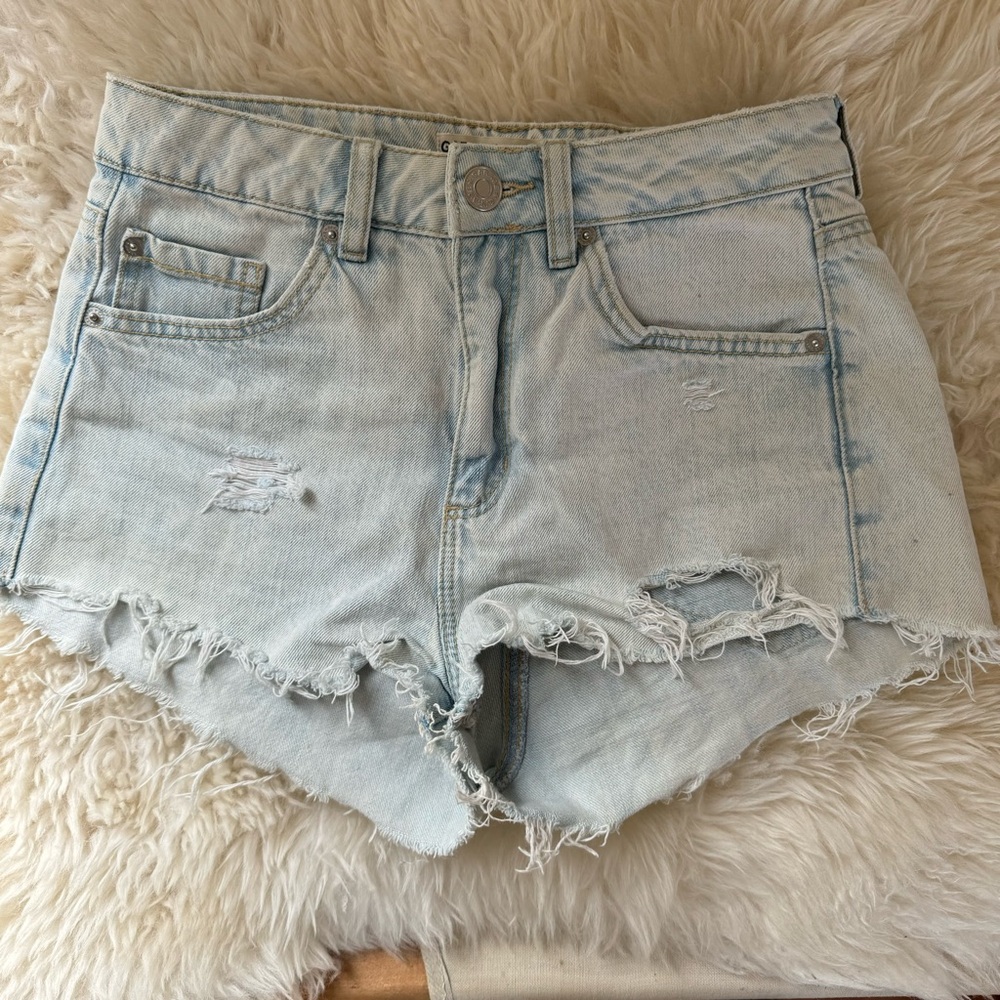 Garage Distressed Light Blue Denim Jean Shorts